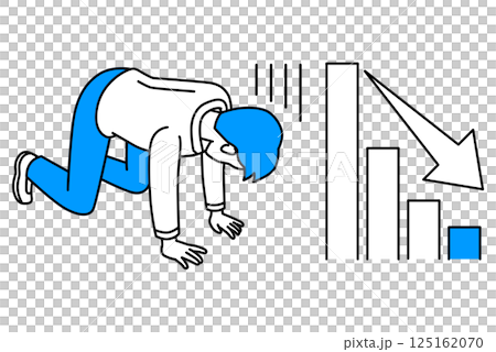 一位隨興的男士跪在地上，心情沮喪，面前是一張下跌的圖表 125162070