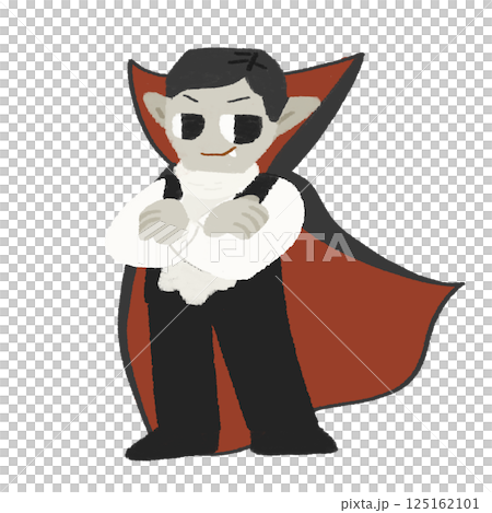 ハロウィンのドラキュラのゆるい可愛いカラー手描きイラスト 125162101