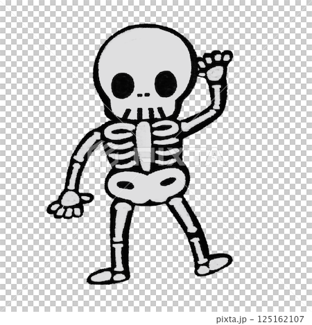 Loose hand-drawn color illustration of a skeleton 125162107