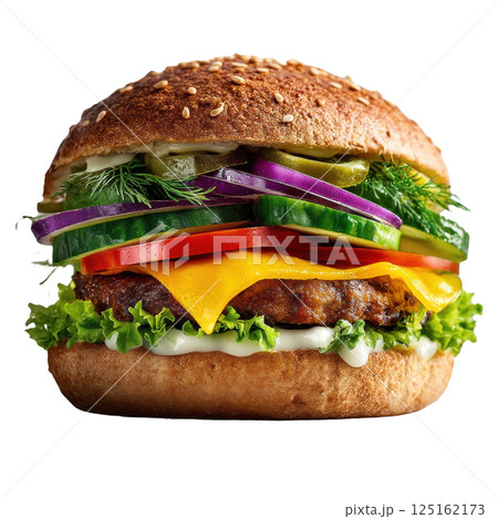 Appetizing Cheeseburger with Fresh Vegetables 125162173