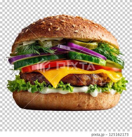 Appetizing Cheeseburger with Fresh Vegetables 125162173