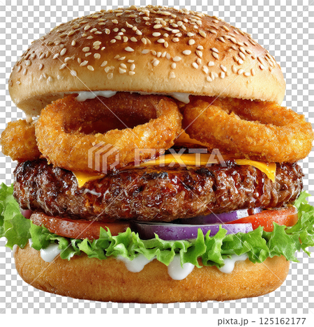Delectable Fried Chicken Burger with Cheese and Lettuce 125162177