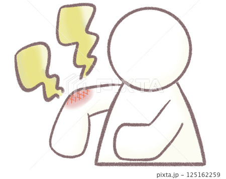 肘の痛みがツライ人物（黄色） 125162259