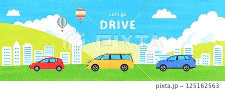 車と街並みと気球のイラスト1 125162563