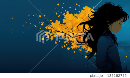 girl with hair made of flower petals blowing in wind girl with hair made of flower petals blowing in wind 125162753