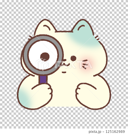 Cat looking through a magnifying glass 125162989