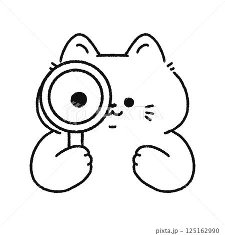 虫眼鏡を覗いている猫　線画 125162990