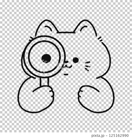 虫眼鏡を覗いている猫　線画 125162990
