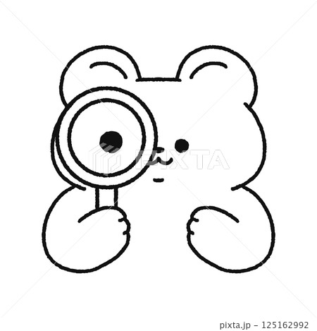 虫眼鏡を覗いているクマ　線画 125162992