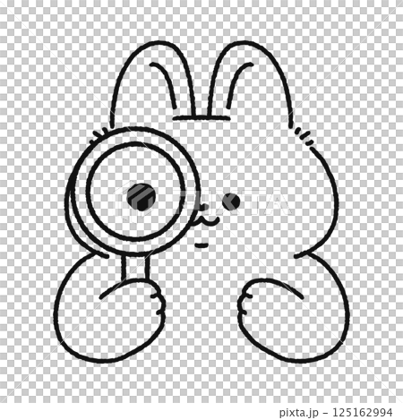 虫眼鏡を覗いているウサギ　線画 125162994