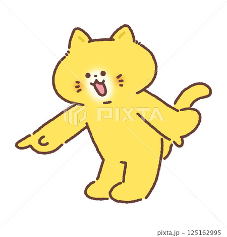 斜め下を指さす猫 125162995