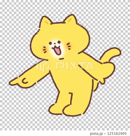 斜め下を指さす猫 125162995