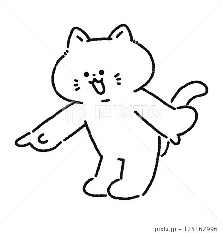 斜め下を指さす猫 線画 斜め下を指さす猫 線画 125162996