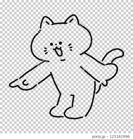 斜め下を指さす猫 線画 斜め下を指さす猫 線画 125162996