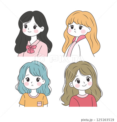 Flat Design Illustration Set of Adorable Pretty Young Girl Cartoon Character Wearing Casual Clothes Flat Design Illustration Set of Adorable Pretty Young Girl Cartoon Character Wearing Casual Clothes 125163519
