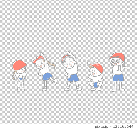 孩子們穿著運動服一起熱身的插圖 125163544