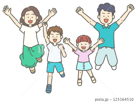 ジャンプする4人家族のイラスト 125164510
