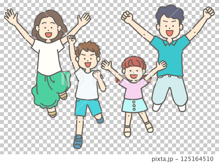 ジャンプする4人家族のイラスト 125164510
