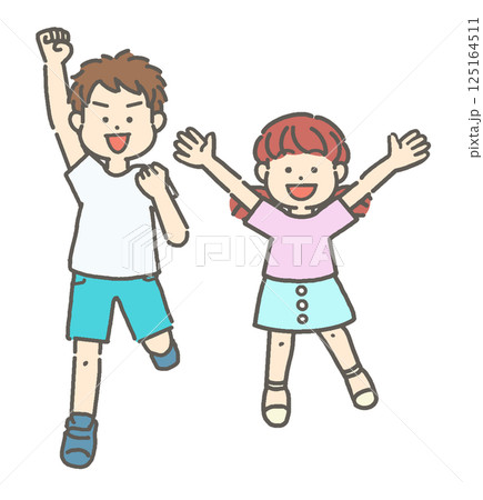 ジャンプする2人の子どものイラスト ジャンプする2人の子どものイラスト 125164511