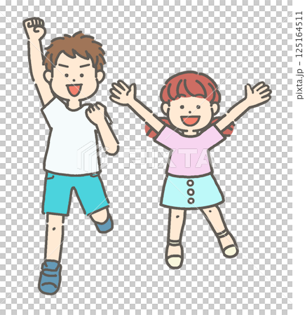 兩個孩子跳躍的插圖 125164511