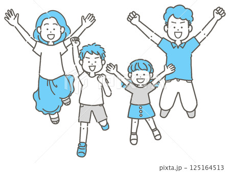 ジャンプする4人家族のイラスト 125164513