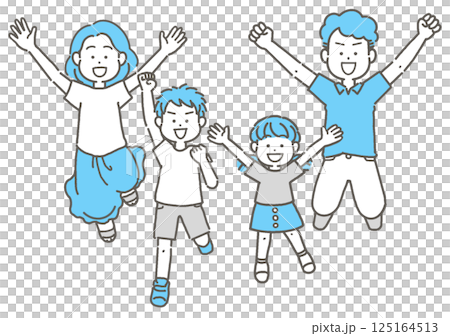ジャンプする4人家族のイラスト 125164513