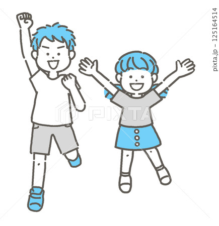 ジャンプする2人の子どものイラスト 125164514