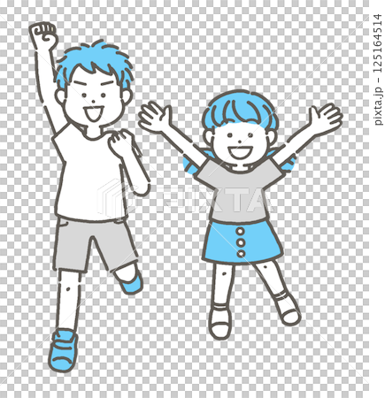 ジャンプする2人の子どものイラスト 125164514