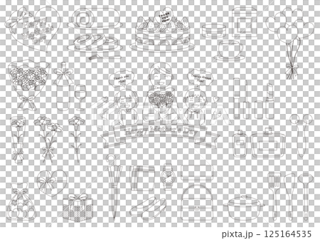 母の日に関連する人やプレゼントのイラストのセット_線画 125164535
