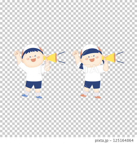 用擴音器歡呼 - 穿著運動服的孩子插圖 - 全身 125164864