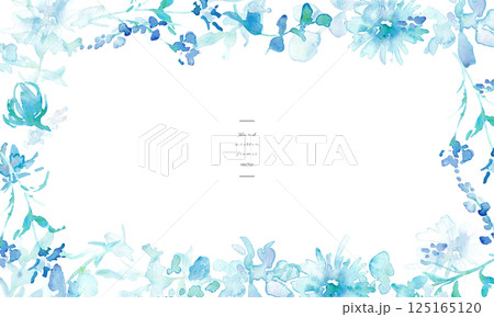 水彩画。水彩タッチのベクターイラスト。青い花のガーベライラスト。植物と花のベクターフレーム。 水彩画。水彩タッチのベクターイラスト。青い花のガーベライラスト。植物と花のベクターフレーム。 125165120
