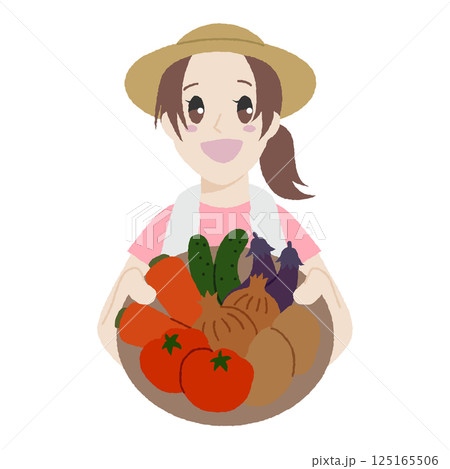 手描き風の野菜を持った女性 手描き風の野菜を持った女性 125165506