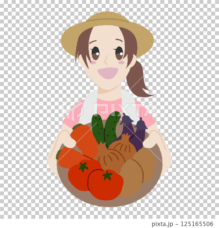 手描き風の野菜を持った女性 手描き風の野菜を持った女性 125165506