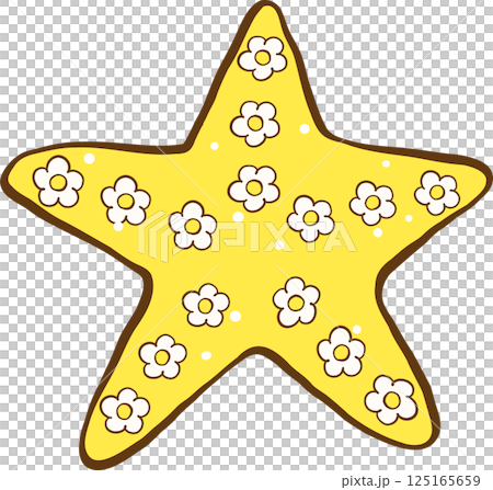 Cute Yellow Starfish with Flowers Pattern Cute Yellow Starfish with Flowers Pattern 125165659