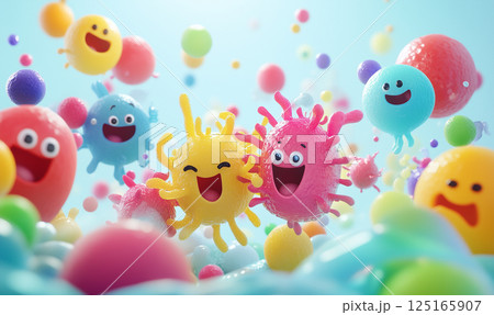 細菌やウイルスのイメージ | かわいいキャラクター風 細菌やウイルスのイメージ | かわいいキャラクター風 125165907