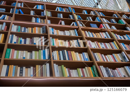 書棚に積まれた書物の風景 書棚に積まれた書物の風景 125166079
