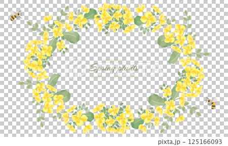 水彩で描いた菜の花とミツバチのフレーム（リース） 125166093