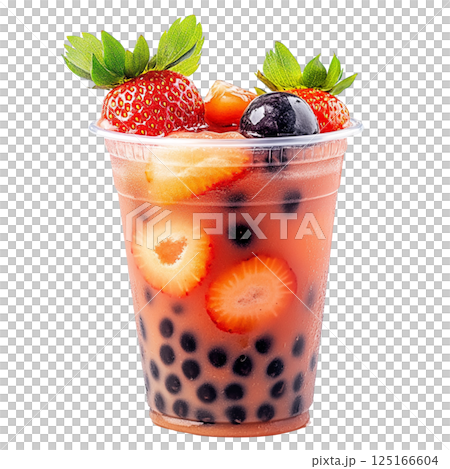 Fresh fruit bubble tea with strawberries, blueberries, and tapioca pearls Fresh fruit bubble tea with strawberries, blueberries, and tapioca pearls 125166604