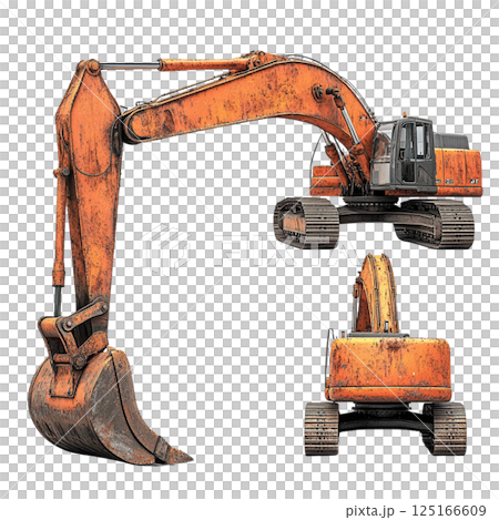 Heavy orange excavator with worn appearance, ideal for construction projects 125166609