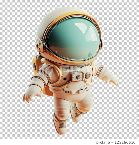 cute astronaut figure floating in space with reflective visor 125166610