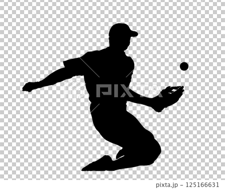 守備中の野球選手のシルエット 守備中の野球選手のシルエット 125166631
