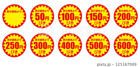 赤と黄色の値引きシールセット(日本語) 赤と黄色の値引きシールセット(日本語) 125167089