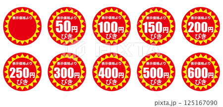 赤と黄色の値引きシールセット(日本語) 赤と黄色の値引きシールセット(日本語) 125167090