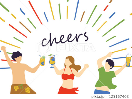 ビーチで乾杯を楽しむ人達	 125167408