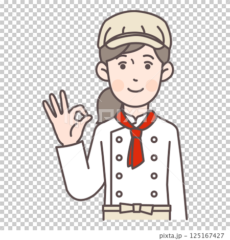 Female bakery staff giving an OK sign 125167427
