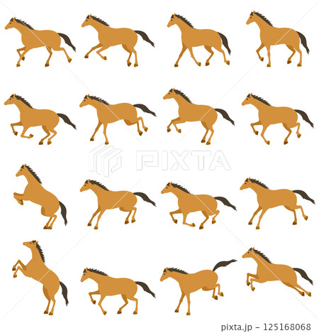 走る馬のシンプルなベクターイラストセット 125168068