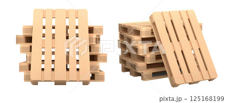 Set of wooden pallet for warehouse cargo storage isolated on white background. 125168199