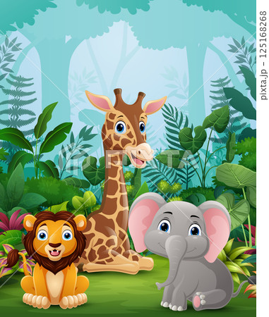 Cute animal cartoon in the jungle 125168268