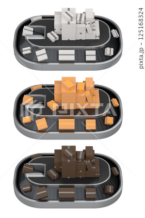 Set of Airport conveyor belt or baggage claim area with cardboard boxes or cartons Set of Airport conveyor belt or baggage claim area with cardboard boxes or cartons 125168324