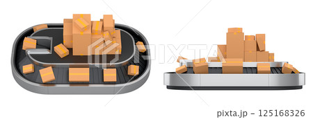Set of Airport conveyor belt or baggage claim area with cardboard boxes or cartons Set of Airport conveyor belt or baggage claim area with cardboard boxes or cartons 125168326